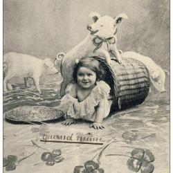 CP Bonne Ann&eacute;e enfant cochon chance 1907