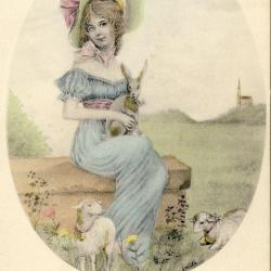 CPA illustr&eacute;e SMITH Joyeuses P&acirc;ques mouton lapin