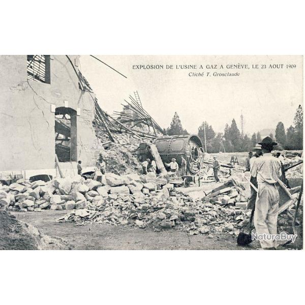 CPA photo Suisse Gen�ve Explosion usine � gaz 1909