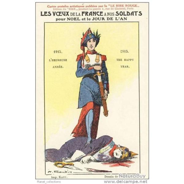 Illustrateur ROUBILLE A. Voeux No�l soldat Le rire rouge