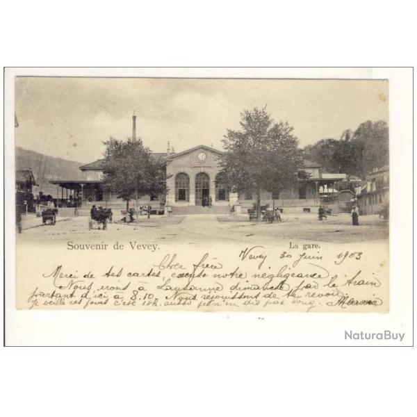CPA Suisse Vaud Souvenir de Vevey - La Gare