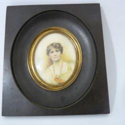 Peinture portrait miniature EOSER 1930 tableaux antiquités