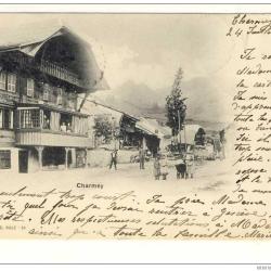 CPA Suisse Fribourg Charmey Anim&eacute; petit village