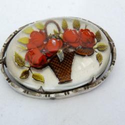 Broche ancienne verre &eacute;glomis&eacute; bijoux