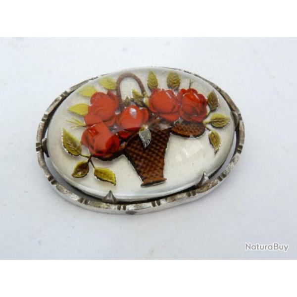 Broche ancienne verre �glomis� bijoux