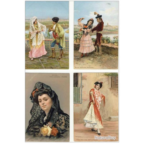 4 CPA Espagne Folklore Costume