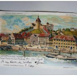 CPA SUISSE Schaffhouse Schaffhausen mit Schiffslande C. Steinmann