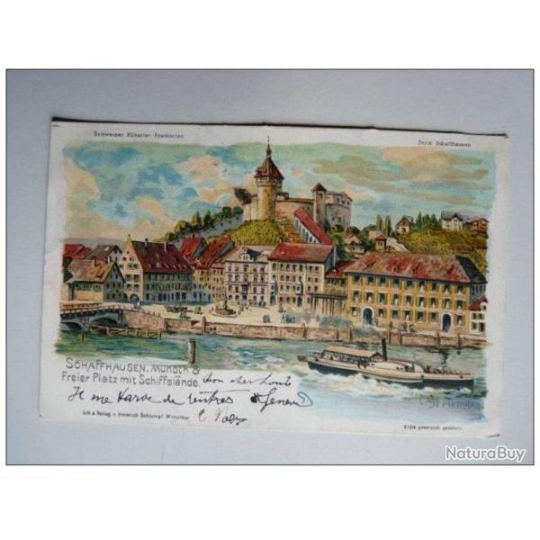 CPA SUISSE Schaffhouse Schaffhausen mit Schiffslande C. Steinmann