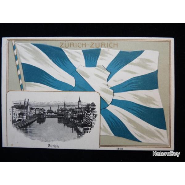CPA Suisse ZURICH Drapeau Relief n�14401