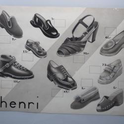 Dessin Aquarelle A. RUFFIEUX Pub Chaussures HENRI