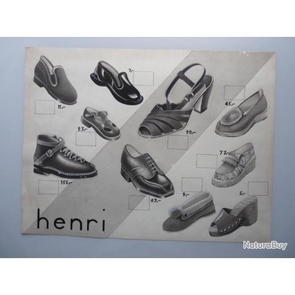 Dessin Aquarelle A. RUFFIEUX Pub Chaussures HENRI