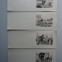 Anciens menus Gravure Eau Forte Robin Calèche Chevaux