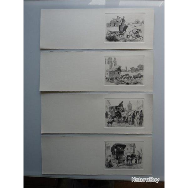 Anciens menus Gravure Eau Forte Robin Calche Chevaux