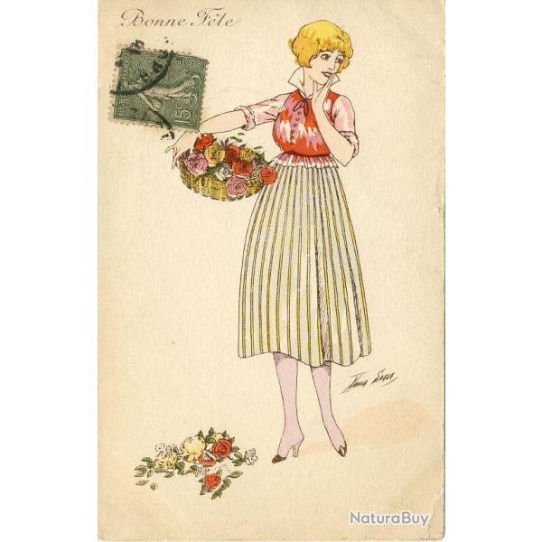 CPA illustrateur SAGER Xavier Femme Bonne F�te 1918