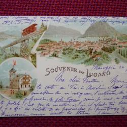 CPA Suisse Tessin Souvenir de Lugano illustr&eacute; 1902