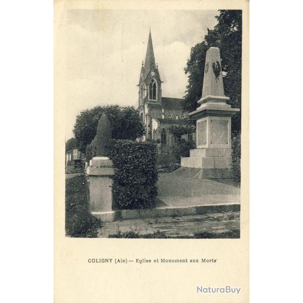 CPA 01 AIN - Coligny Eglise et Monument aux morts