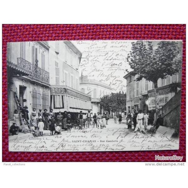 CPA 13 SAINT CHAMAS Rue Gambetta tr�s anim� 1914