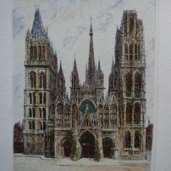 Ancienne Gravure Eau Forte Robin Rouen Cathédrale
