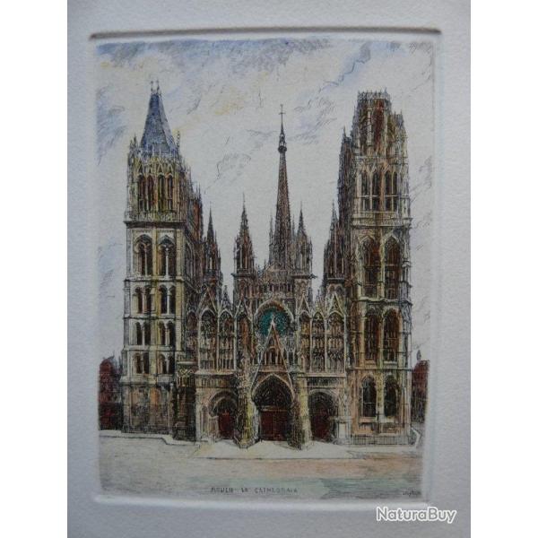 Ancienne Gravure Eau Forte Robin Rouen Cathdrale