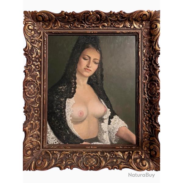 KAREL SKALA  jeune andalouse portrait huile sur panneau