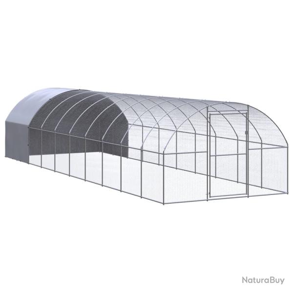 Poulailler enclos cage poules d'ext�rieur 3 x 10 x 2 m acier galvanis� Argent 02_0043996