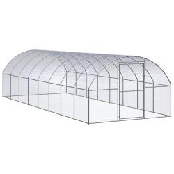Poulailler enclos cage poules d'ext&eacute;rieur 3 x 8 x 2 m acier galvanis&eacute; Argent 02_0044017