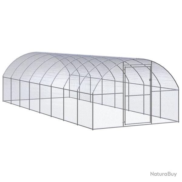 Poulailler enclos cage poules d'ext�rieur 3 x 8 x 2 m acier galvanis� Argent 02_0044017