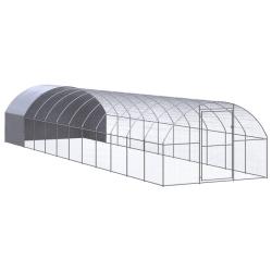 Poulailler enclos cage poules d'ext&eacute;rieur 3 x 12 x 2 m acier galvanis&eacute; Argent 02_0043999
