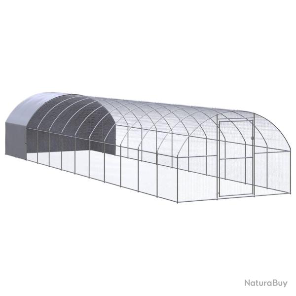Poulailler enclos cage poules d'ext�rieur 3 x 12 x 2 m acier galvanis� Argent 02_0043999