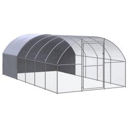 Poulailler enclos cage poules d'ext&eacute;rieur 3 x 6 x 2 m acier galvanis&eacute; Argent 02_0044013