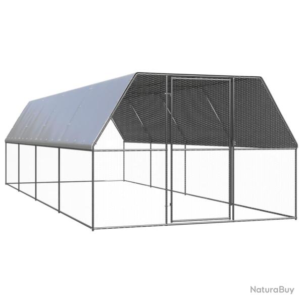 Poulailler enclos cage poules d'ext�rieur 3 x 8 x 2 m acier galvanis� Argent 02_0044018