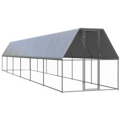 Poulailler enclos cage poules d'ext&eacute;rieur 2 x 12 x 2 m acier galvanis&eacute; Argent 02_0043992