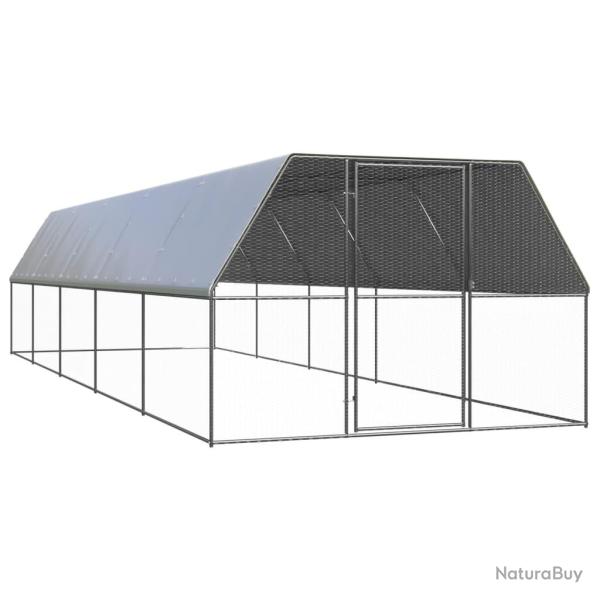 Poulailler enclos cage poules d'ext�rieur 3 x 10 x 2 m acier galvanis� Argent 02_0043997