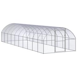 Poulailler enclos cage poules d'ext&eacute;rieur 3 x 10 x 2 m acier galvanis&eacute; Argent 02_0043998