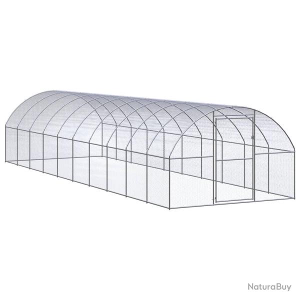 Poulailler enclos cage poules d'ext�rieur 3 x 10 x 2 m acier galvanis� Argent 02_0043998