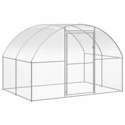 Poulailler enclos cage poules d'ext&eacute;rieur 3 x 2 x 2 m acier galvanis&eacute; Argent 02_0044005