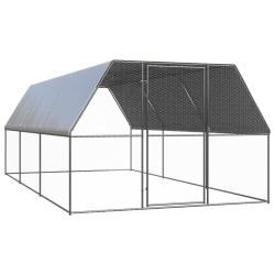 Poulailler enclos cage poules d'ext&eacute;rieur 3 x 6 x 2 m acier galvanis&eacute; Argent 02_0044014