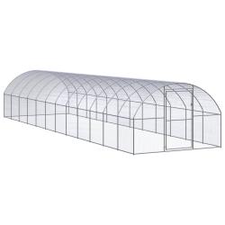 Poulailler enclos cage poules d'ext&eacute;rieur 3 x 12 x 2 m acier galvanis&eacute; Argent 02_0044000