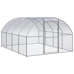 Poulailler enclos cage poules d'ext&eacute;rieur 3 x 4 x 2 m acier galvanis&eacute; Argent 02_0044011