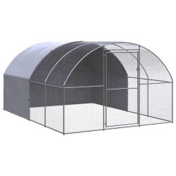 Poulailler enclos cage poules d'ext&eacute;rieur 3 x 4 x 2 m acier galvanis&eacute; Argent 02_0044012