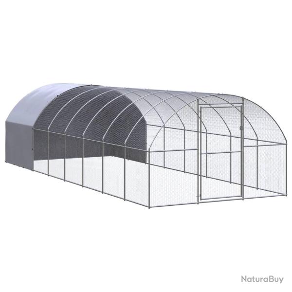 Poulailler enclos cage poules d'extrieur 3 x 8 x 2 m acier galvanis Argent 02_0044016