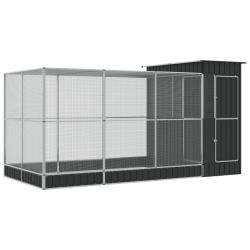 Voli&egrave;re cage &agrave; oiseaux avec extension argent&eacute; 416 x 203 x 216 cm acier Argent 02_0045653