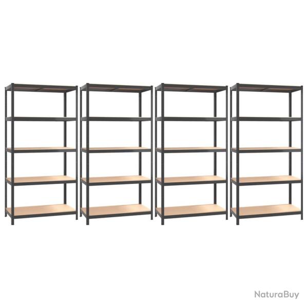 tagres meubles rangement  5 niveaux lot de 4 acier et bois d'ingnierie anthracite 02_0045806