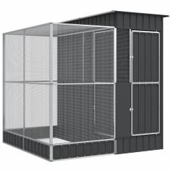 Voli&egrave;re cage &agrave; oiseaux avec extension argent&eacute; 209 x 203 x 216 cm acier Argent 02_0045651
