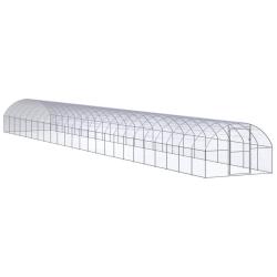 Poulailler enclos cage poules d'ext&eacute;rieur 3 x 24 x 2 m acier galvanis&eacute; Argent 02_0044009