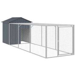 Poulailler enclos cage poules avec cour 117 x 405 x 123 cm acier galvanis&eacute; anthracite 02_0043947
