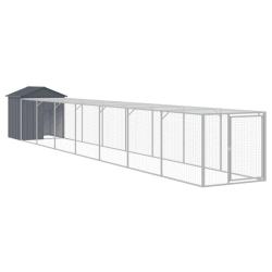 Poulailler enclos cage poules avec cour 117 x 813 x 123 cm acier galvanis&eacute; anthracite 02_0043949