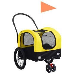 Remorque chariot transport de v&eacute;lo pour chiens poussette 2-en-1 jaune 02_0044379