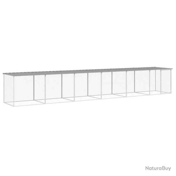 Poulailler enclos cage poules avec toit clair 603 x 98 x 90 cm acier galvanis� gris 02_0043987