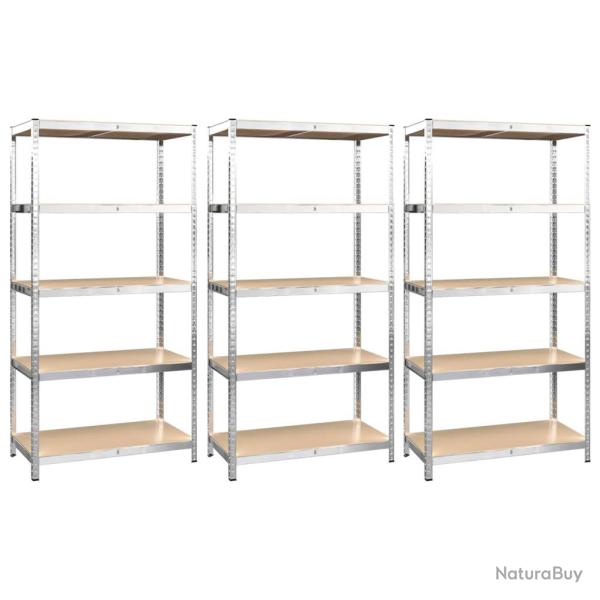 �tag�res meubles rangement � 5 niveaux 3 pi�ces argent� acier et bois d'ing�nierie Argent 02_0045763